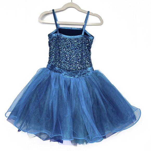 Curtain Call Teal Sequined Bodice Tule Skirt with Flower Dance Costume Size M - Picture 2 of 8